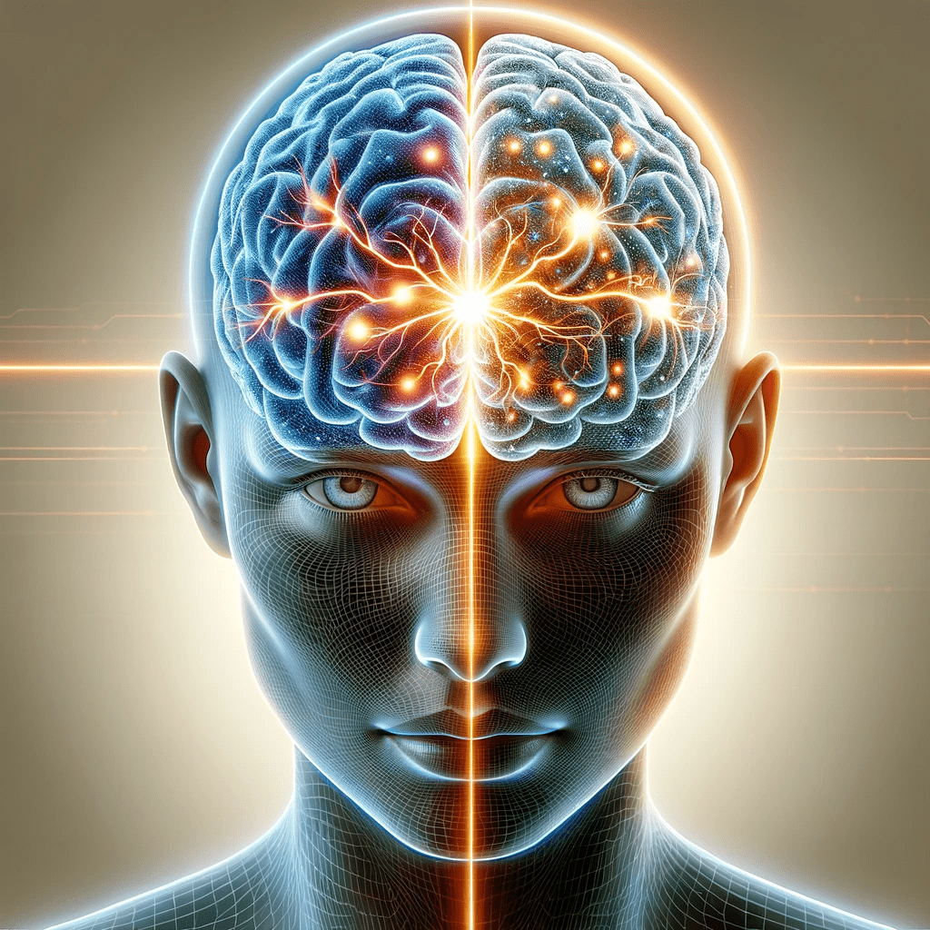 DALL·E 2023-11-15 17.23.33 - An illustration of the Zenith Mode Network within a human brain, keeping all elements identical to the previous male version but altering the outline