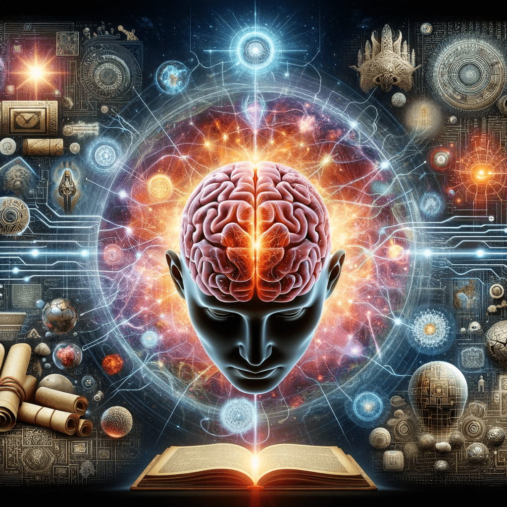 DALL·E 2023-11-21 08.04.25 - Craft a dynamic montage that fuses ancient wisdom with modern neuroscience, focusing specifically on the frontal regions of the human brain. The image